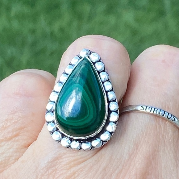 Large genuine Malachite ring .925 Sterling Silver size 7.5 - Picture 6 of 15